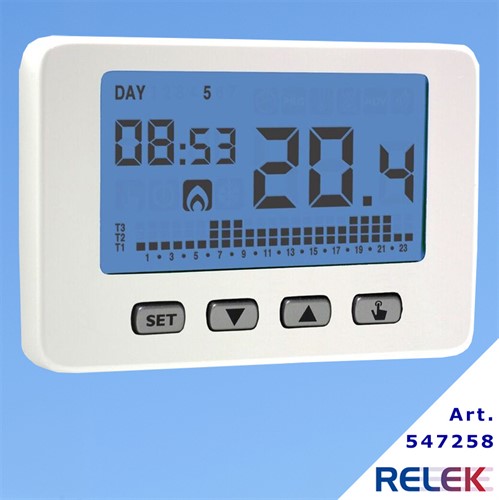 Rumstermostat Vemer  CHRONOS KEY, schema, knappar, batteri