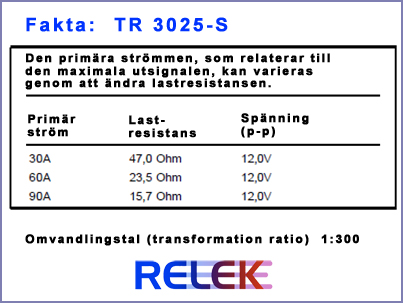 Fakta, strömtransformatorer, till de flesta effektvakter, med primär ström, lastresistans, spänning