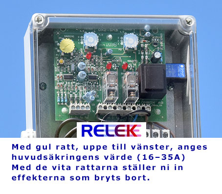 Bild som visar ratt för att ställa in värde för huvudsäkringar på Effektvakt modell EV 35-2K